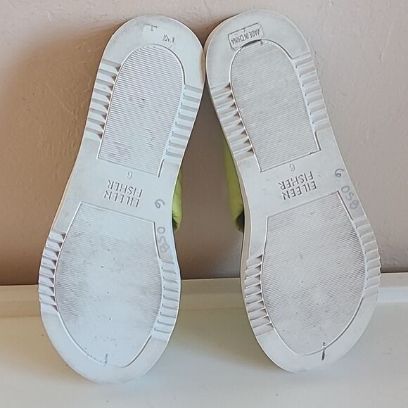 Eileen Fisher Bene Leather Platform Puffy Wedge Sandals Citrus Nappa Size 6 - Picture 11 of 15